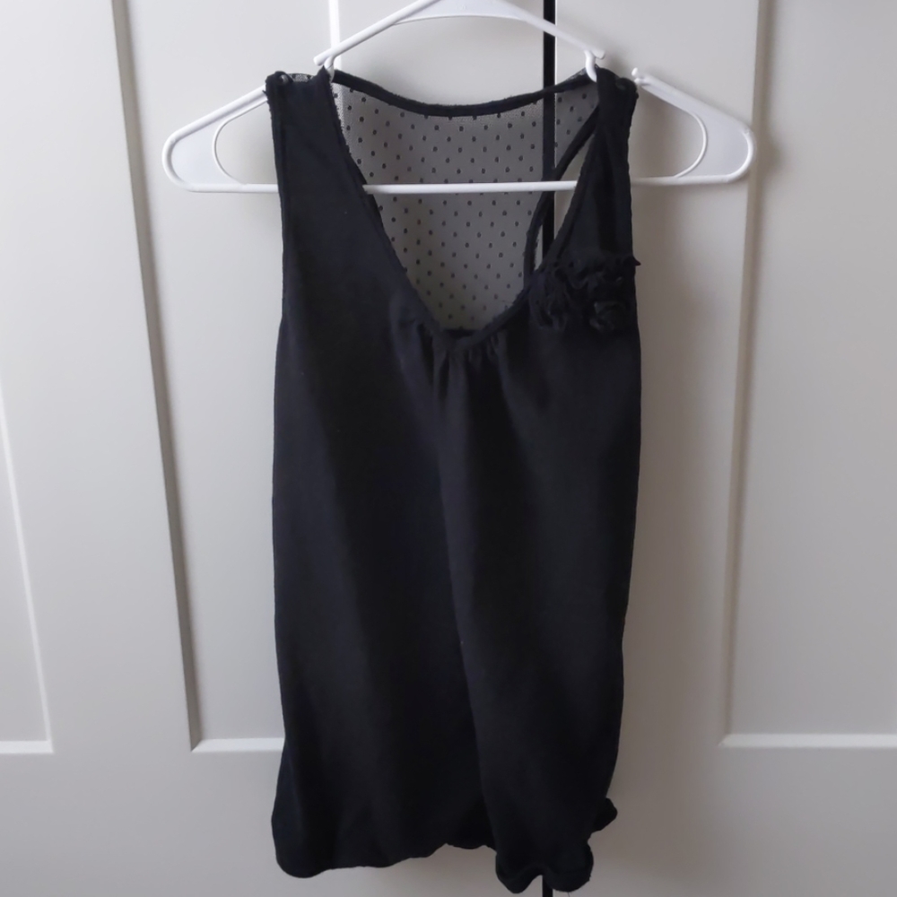 Maurice's Black Tank Top with Fabric Flower Detail